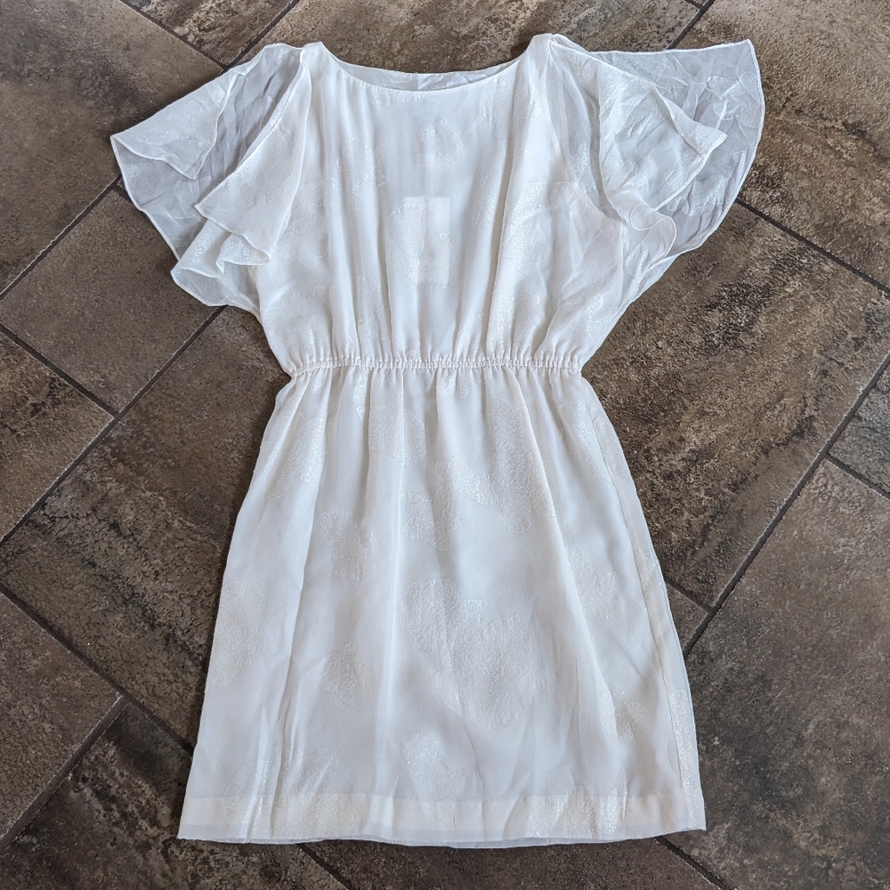Halston Heritage Silk Mini Dress Fairy Beachy Whimsy Chic Airy Boho Size 2 Ivory